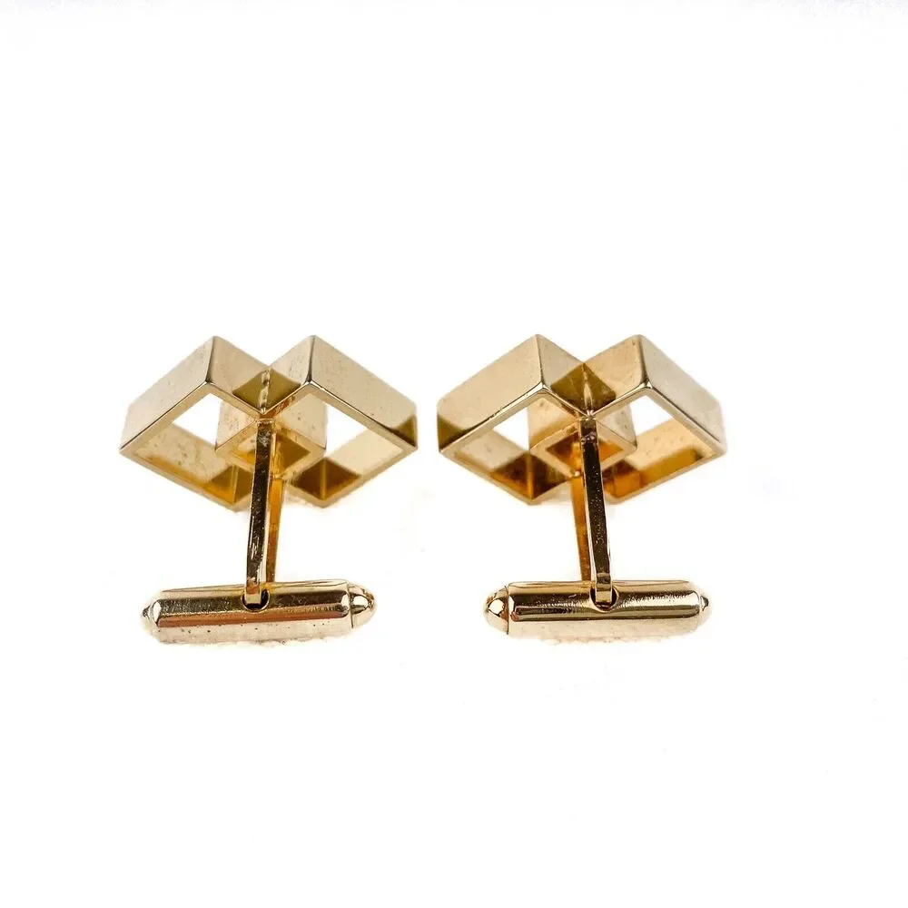 Sarah Coventry Canada Cufflinks Set Men's Tie Tack Open Geometric Gold Tone